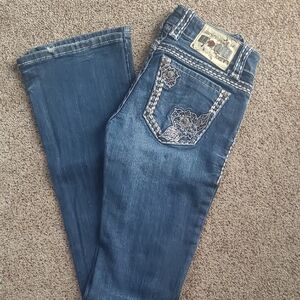 L.A. Idol Dark Blue Boot Cut Jeans with Pocket Embellishments